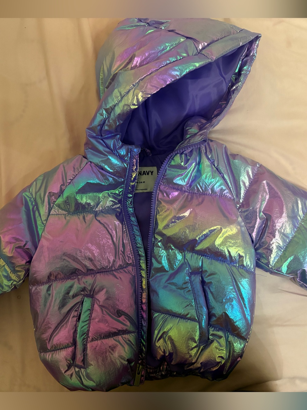 Old Navy Iridescent Rainbow Purple Puffer Jacket with Hood